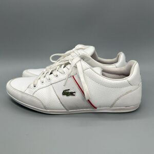 Lacoste Nivolor Leather Sneakers Mens Size US 7 EUR 39.5 White Red Dress Sneaker